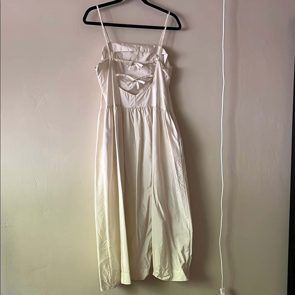 Elegant White Spaghetti Strap Dress with Bow Detail